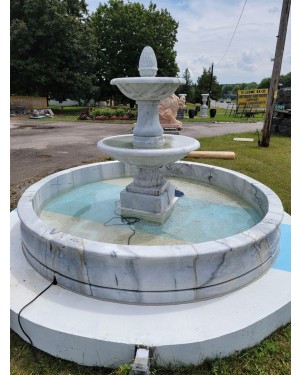 Two Tier Outdoor Marble Fountain with Pond & Concrete Base