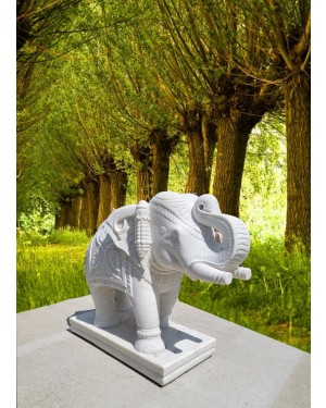 Decorative Elephant Statue in White Marble